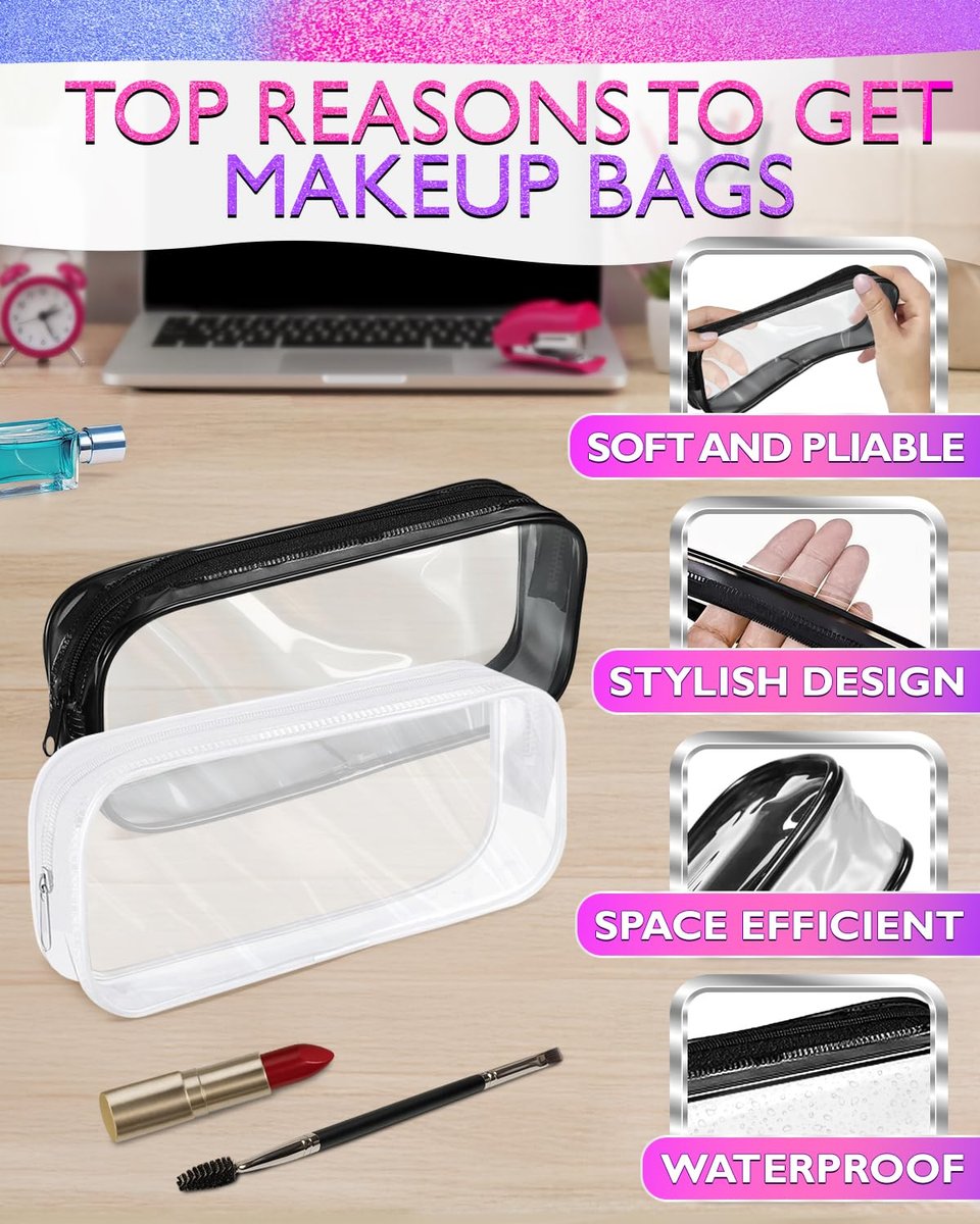 Clear Small Makeup Bags for Purse – 2 Pack Waterproof Cosmetic Pouches, 7.78" x 3.15" x 1.37" - görsel 7