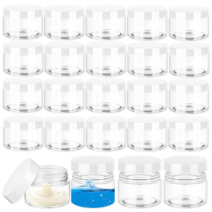 24-Pack 1oz Clear Plastic Cosmetic Jars with Lids – Leak-Proof, Wide-Mouth, Refillable Small Containers for Slime, Lotion, Cream, and Crafts