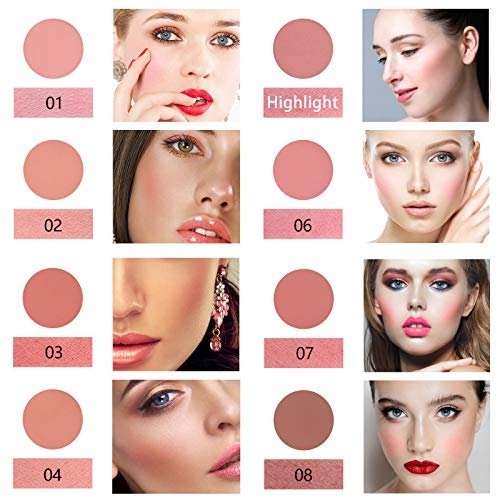 NewBang 8 Colors Blush Palette - Matte Mineral Blush Powder with Bright Shimmer, Contour & Highlight, Professional Makeup Blush Set Avelisse