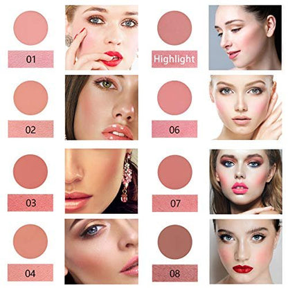 NewBang 8 Colors Blush Palette - Matte Mineral Blush Powder with Bright Shimmer, Contour & Highlight, Professional Makeup Blush Set Avelisse