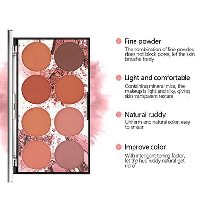 NewBang 8 Colors Blush Palette - Matte Mineral Blush Powder with Bright Shimmer, Contour & Highlight, Professional Makeup Blush Set Avelisse