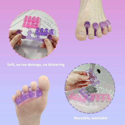 Ronchall 4 Pcs Soft Gel Toe Separators for Pedicure – Easy Nail Polish Grooming for Women – Reusable Toe Spacers for Pedicure Kit