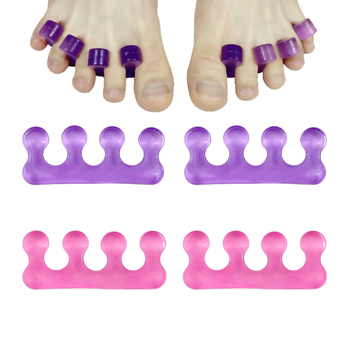 Ronchall 4 Pcs Soft Gel Toe Separators for Pedicure – Easy Nail Polish Grooming for Women – Reusable Toe Spacers for Pedicure Kit - görsel 1