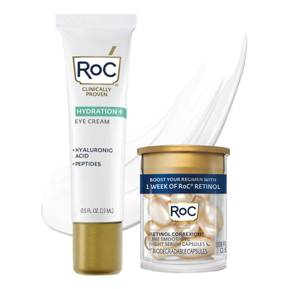 RoC Multi Correxion Hyaluronic Acid Anti Aging Under Eye Cream for Puffiness & Dark Circles + RoC Retinol Capsules (7 CT) – Fragrance & Paraben Free for Women and Men Avelisse