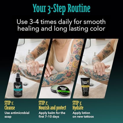 Tattoo Goo Tattoo Aftercare Kit – Complete 3-Piece Set with Antimicrobial Soap, Tattoo Balm & Healing Lotion for Fresh Ink, Ongoing Maintenance & Piercing Care Avelisse