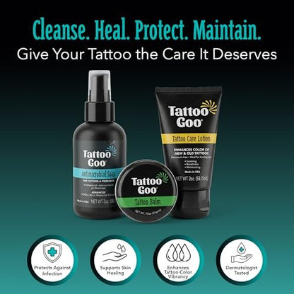 Tattoo Goo Tattoo Aftercare Kit – Complete 3-Piece Set with Antimicrobial Soap, Tattoo Balm & Healing Lotion for Fresh Ink, Ongoing Maintenance & Piercing Care Avelisse