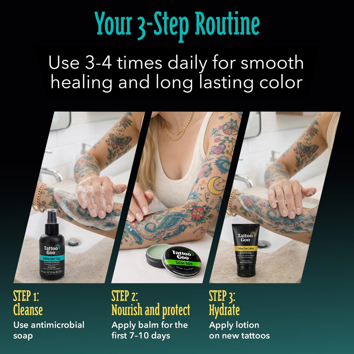 Tattoo Goo Tattoo Aftercare Kit – Complete 3-Piece Set with Antimicrobial Soap, Tattoo Balm & Healing Lotion for Fresh Ink, Ongoing Maintenance & Piercing Care Avelisse