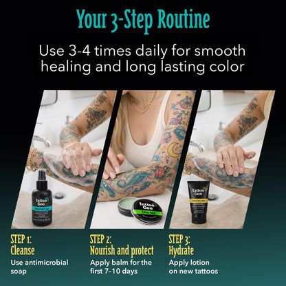 Tattoo Goo Tattoo Aftercare Kit – Complete 3-Piece Set with Antimicrobial Soap, Tattoo Balm & Healing Lotion for Fresh Ink, Ongoing Maintenance & Piercing Care Avelisse