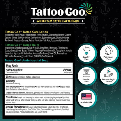 Tattoo Goo Tattoo Aftercare Kit – Complete 3-Piece Set with Antimicrobial Soap, Tattoo Balm & Healing Lotion for Fresh Ink, Ongoing Maintenance & Piercing Care Avelisse