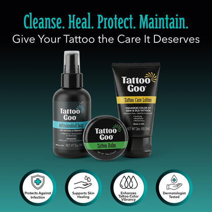 Tattoo Goo Tattoo Aftercare Kit – Complete 3-Piece Set with Antimicrobial Soap, Tattoo Balm & Healing Lotion for Fresh Ink, Ongoing Maintenance & Piercing Care Avelisse