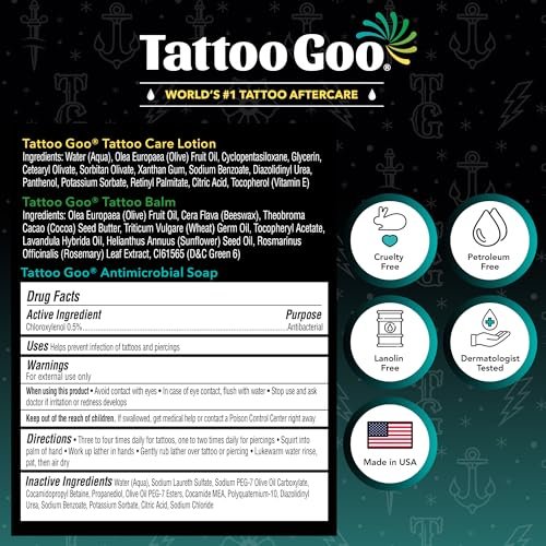 Tattoo Goo Tattoo Aftercare Kit – Complete 3-Piece Set with Antimicrobial Soap, Tattoo Balm & Healing Lotion for Fresh Ink, Ongoing Maintenance & Piercing Care Avelisse