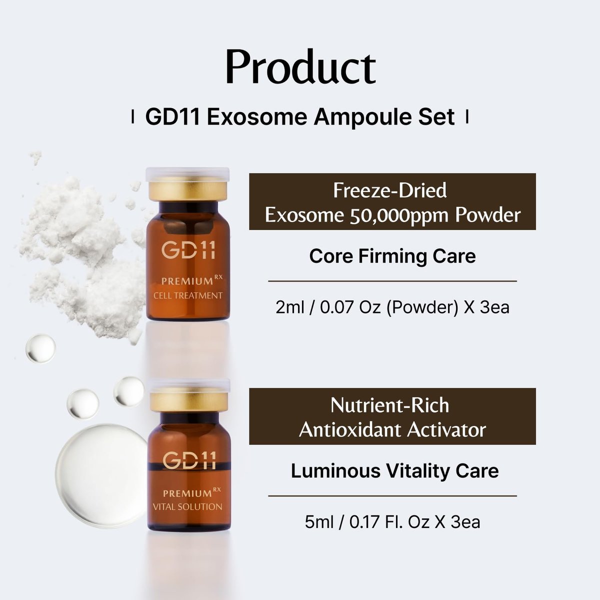 GD11 Exosome Ampoule Set - 3 Pairs Freeze-Dried Powder & Moisture Activator for Firm, Even Skin & K-Beauty Glass-Skin Glow Avelisse
