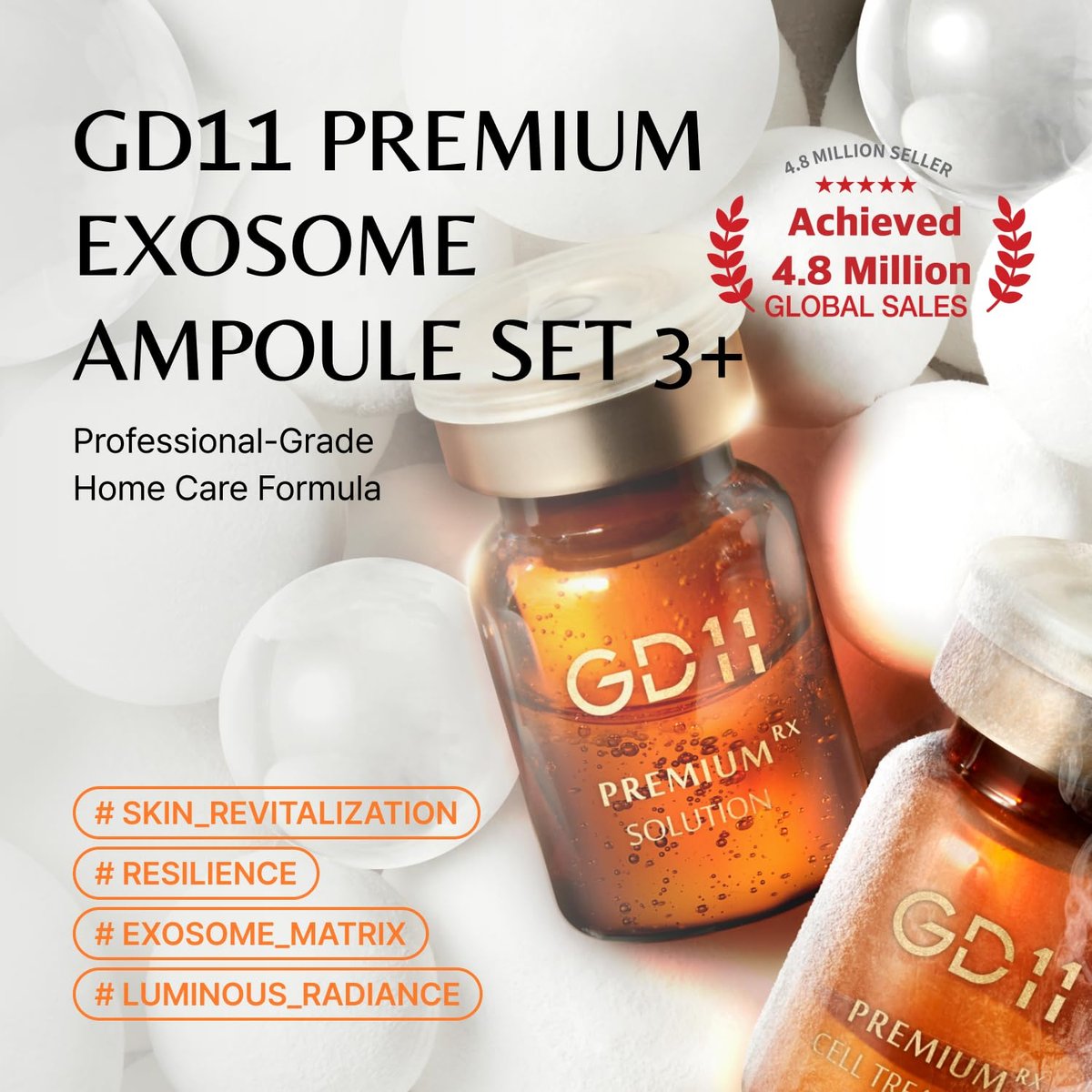 GD11 Exosome Ampoule Set - 3 Pairs Freeze-Dried Powder & Moisture Activator for Firm, Even Skin & K-Beauty Glass-Skin Glow Avelisse