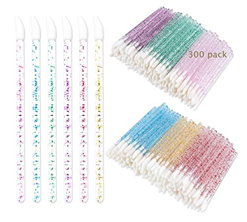 300 Pcs Glitter Crystal Lip Brush Set - Disposable Lip Gloss Applicators & Lipstick Brushes for Precise Makeup Application - görsel 2