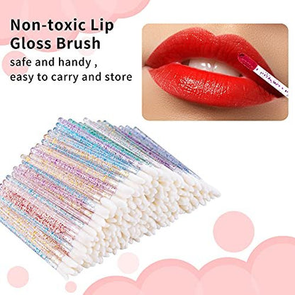 300 Pcs Glitter Crystal Lip Brush Set - Disposable Lip Gloss Applicators & Lipstick Brushes for Precise Makeup Application