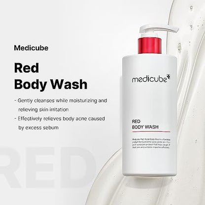 Medicube Red Body Wash - Low pH Hydrating Cleanser with Salicylic Acid, Lactic Acid, Niacinamide & Hyaluronic Acid for Bacne Treatment, 14.1 Fl Oz