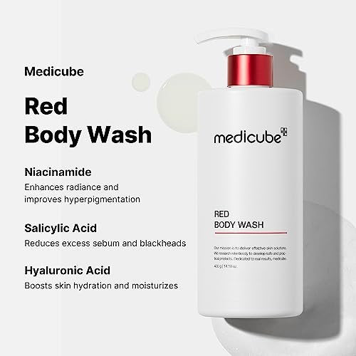 Medicube Red Body Wash - Low pH Hydrating Cleanser with Salicylic Acid, Lactic Acid, Niacinamide & Hyaluronic Acid for Bacne Treatment, 14.1 Fl Oz - görsel 8