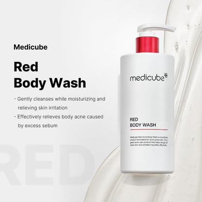 Medicube Red Body Wash - Low pH Hydrating Cleanser with Salicylic Acid, Lactic Acid, Niacinamide & Hyaluronic Acid for Bacne Treatment, 14.1 Fl Oz