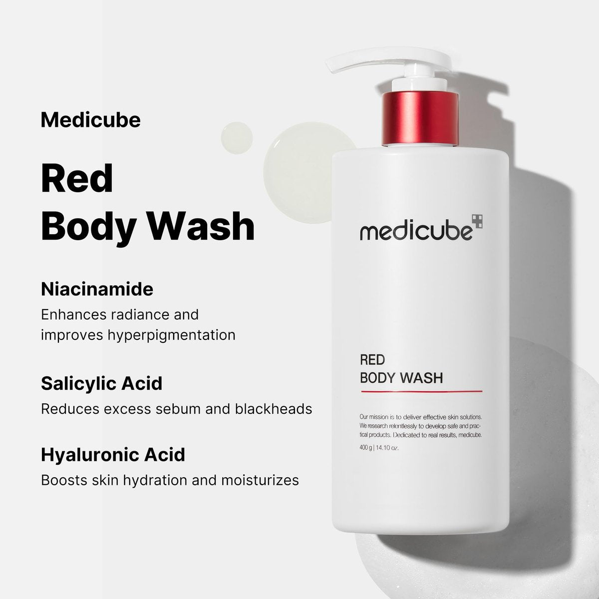 Medicube Red Body Wash - Low pH Hydrating Cleanser with Salicylic Acid, Lactic Acid, Niacinamide & Hyaluronic Acid for Bacne Treatment, 14.1 Fl Oz - görsel 7