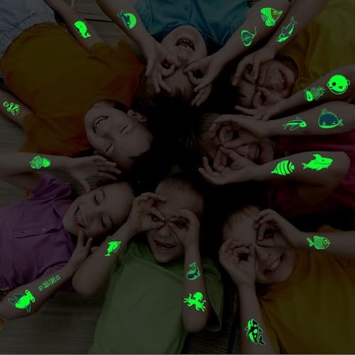 Partywind 130 Styles Luminous Shark Temporary Tattoos for Kids - Glow in the Dark Ocean Under Sea Fake Tattoo Stickers (10 Sheets) - görsel 10