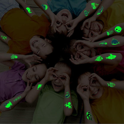 Partywind 130 Styles Luminous Shark Temporary Tattoos for Kids - Glow in the Dark Ocean Under Sea Fake Tattoo Stickers (10 Sheets)