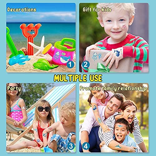 Partywind 130 Styles Luminous Shark Temporary Tattoos for Kids - Glow in the Dark Ocean Under Sea Fake Tattoo Stickers (10 Sheets) - görsel 8