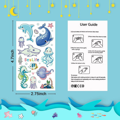 Partywind 130 Styles Luminous Shark Temporary Tattoos for Kids - Glow in the Dark Ocean Under Sea Fake Tattoo Stickers (10 Sheets)