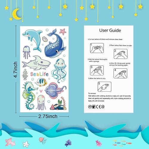 Partywind 130 Styles Luminous Shark Temporary Tattoos for Kids - Glow in the Dark Ocean Under Sea Fake Tattoo Stickers (10 Sheets) - görsel 12