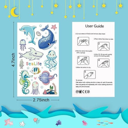 Partywind 130 Styles Luminous Shark Temporary Tattoos for Kids - Glow in the Dark Ocean Under Sea Fake Tattoo Stickers (10 Sheets)