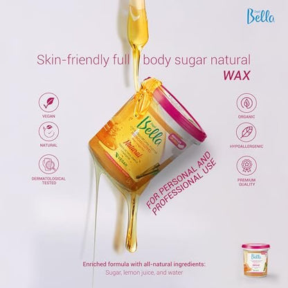 DEPIL BELLA Brazilian Sugar Wax – Organic, Natural, Vegan Hair Removal Wax for All Skin Types (2.87 lbs) Avelisse