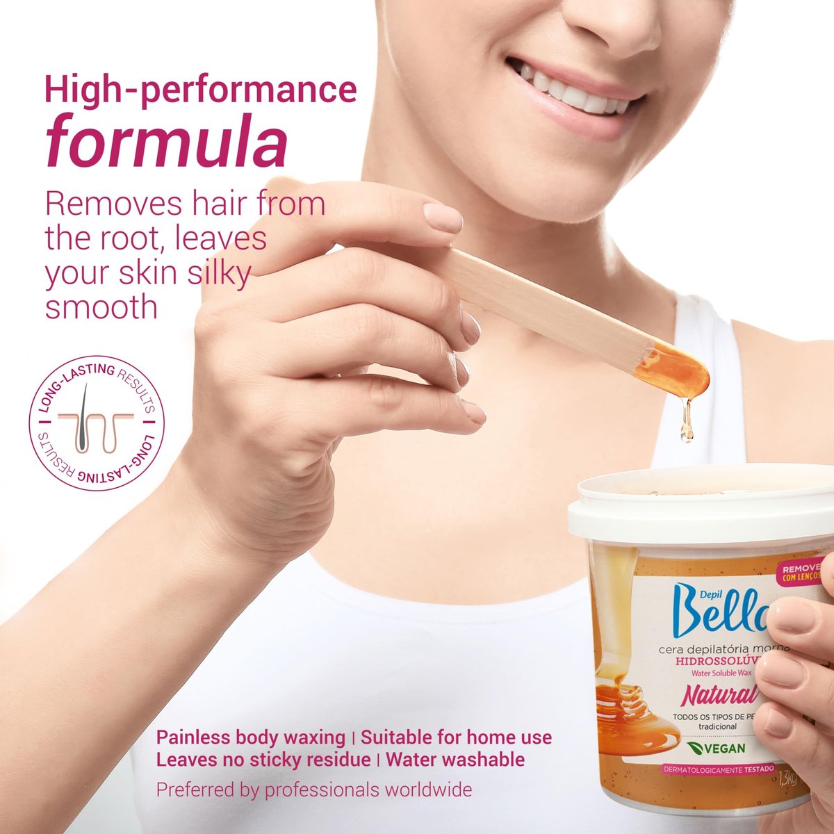 DEPIL BELLA Brazilian Sugar Wax – Organic, Natural, Vegan Hair Removal Wax for All Skin Types (2.87 lbs) Avelisse