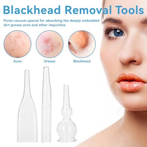 3pcs Vacuum Glass Tube Kit - Blackhead Removal Facial Suction Pore Vacuum Cleaner for Face, Microdermabrasion Machine Accessories Avelisse