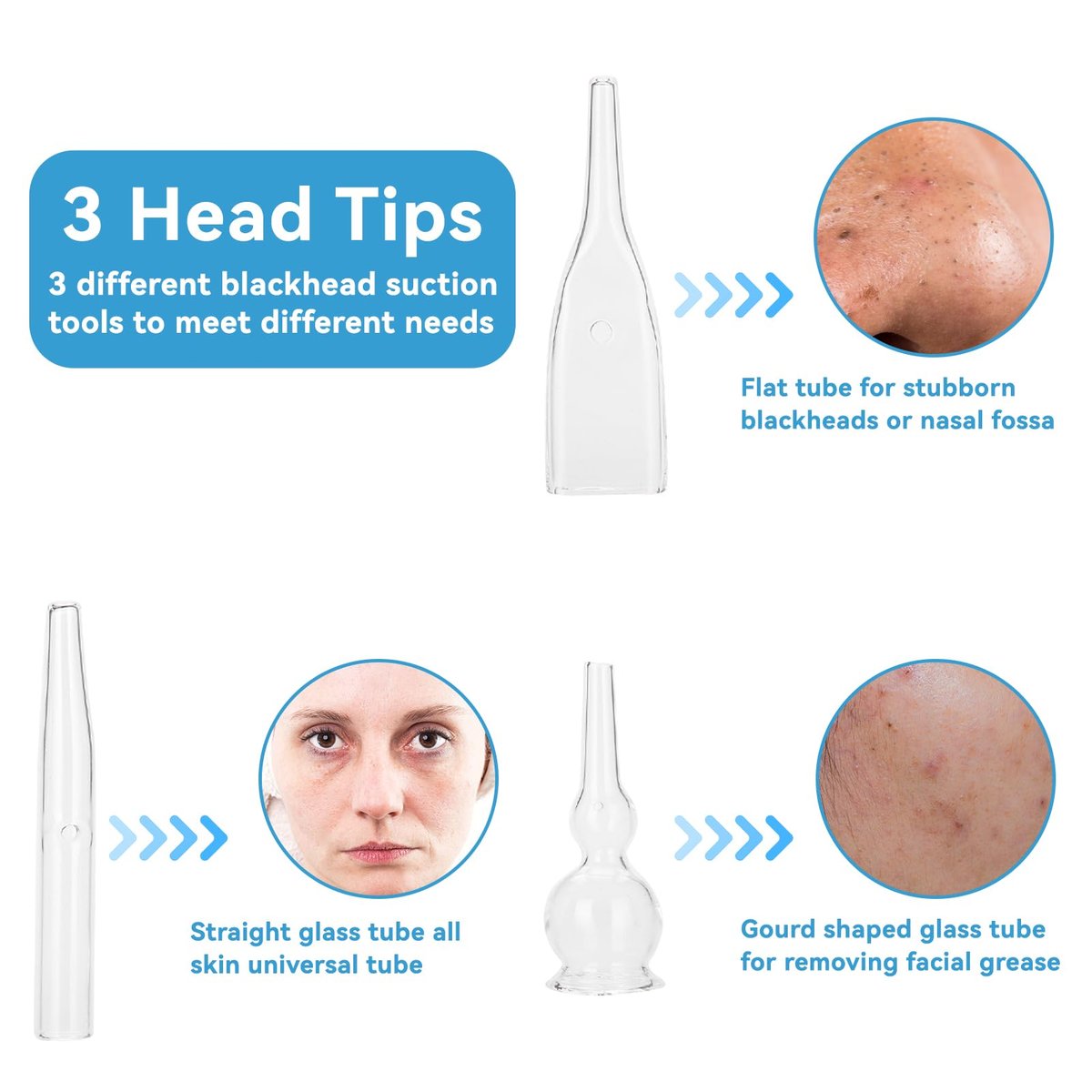 3pcs Vacuum Glass Tube Kit - Blackhead Removal Facial Suction Pore Vacuum Cleaner for Face, Microdermabrasion Machine Accessories Avelisse