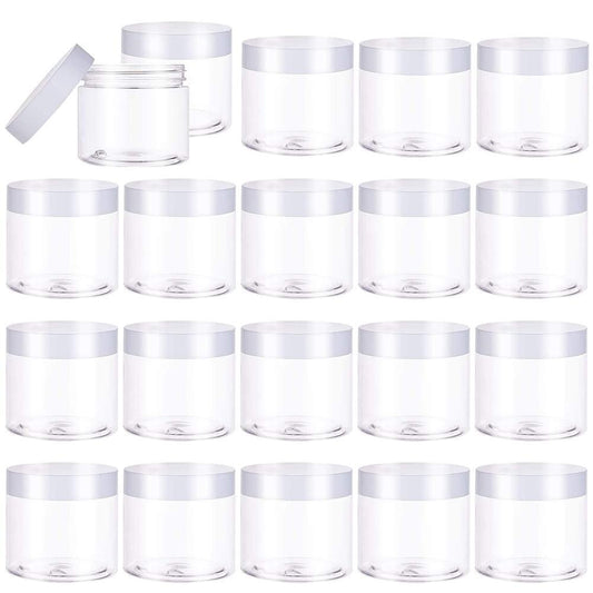 20 Pack 2oz Plastic Empty Jars with Lids - Wide Mouth Refillable Storage Containers for Cosmetics, Crafts, Candy, Beads, Slime Making, and Gifts (White)
