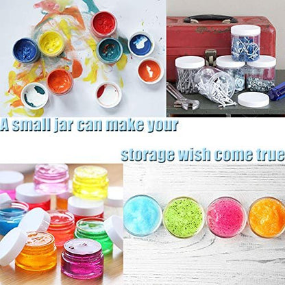 20 Pack 2oz Plastic Empty Jars with Lids - Wide Mouth Refillable Storage Containers for Cosmetics, Crafts, Candy, Beads, Slime Making, and Gifts (White)
