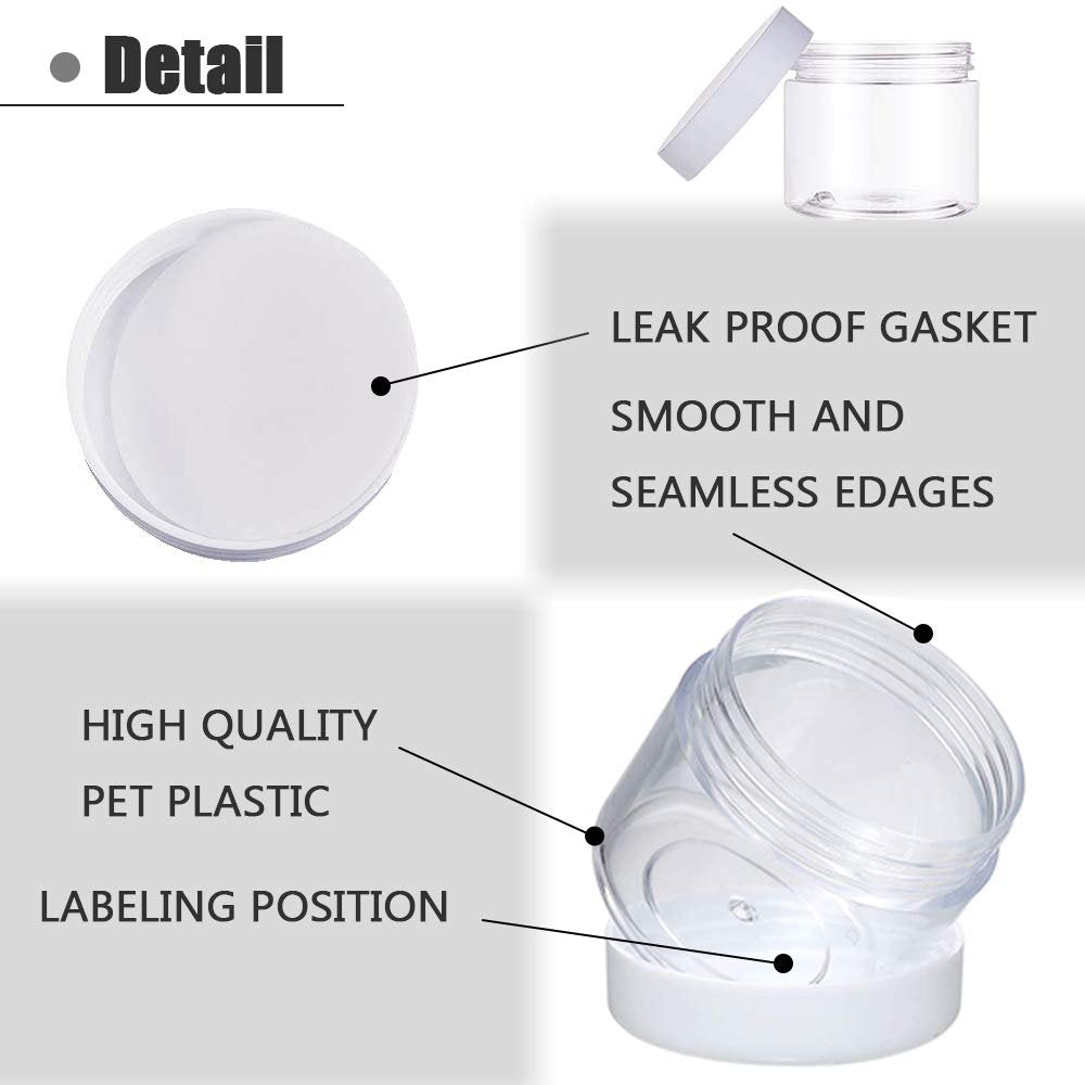 20 Pack 2oz Plastic Empty Jars with Lids - Wide Mouth Refillable Storage Containers for Cosmetics, Crafts, Candy, Beads, Slime Making, and Gifts (White) - görsel 5
