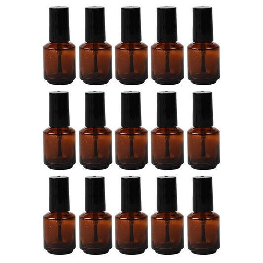 Beaupretty 15Pcs Empty Nail Polish Bottles 7ml Refillable Cylindrical Glass Vials with Brush for DIY Nail Polish Mixing and Cosmetic Liquid Storage