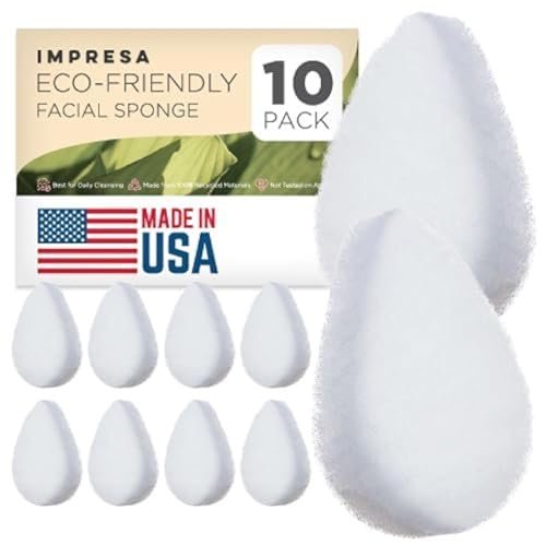 Impresa Face Scrubber Exfoliating Pads - 10 Count White Puff Facial Sponges for Deep Clean & Skin Buffing Avelisse