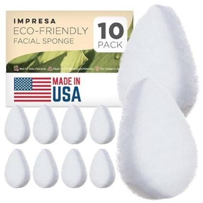 Impresa Face Scrubber Exfoliating Pads - 10 Count White Puff Facial Sponges for Deep Clean & Skin Buffing Avelisse