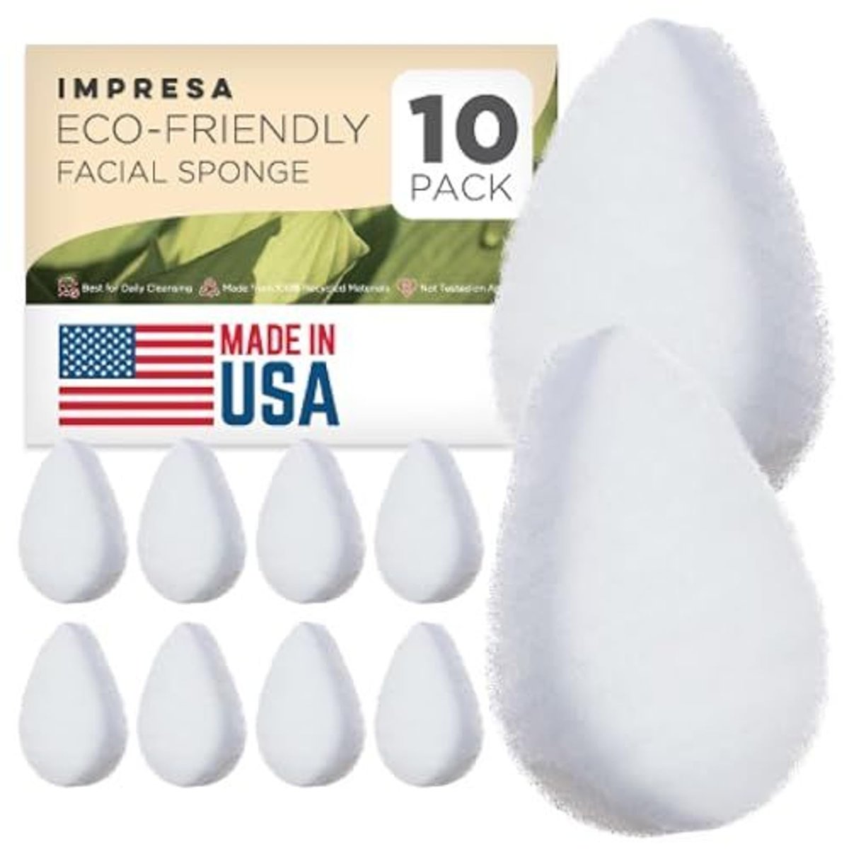 Impresa Face Scrubber Exfoliating Pads - 10 Count White Puff Facial Sponges for Deep Clean & Skin Buffing Avelisse