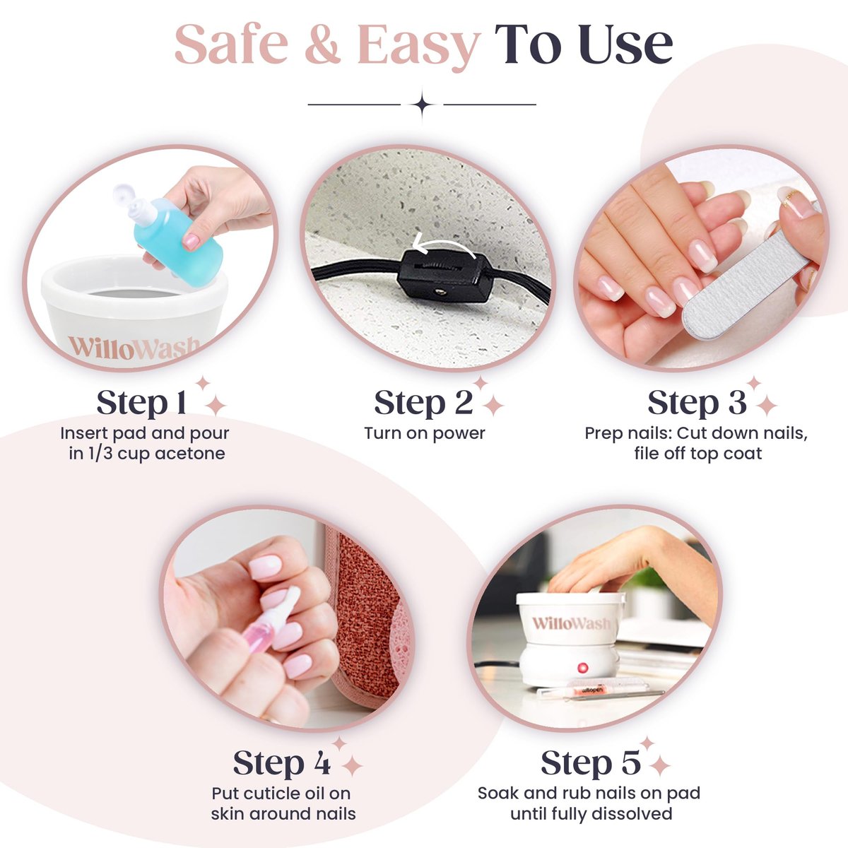 Willowash Electric Acetone Nail Remover Bowl – Heated Acrylic & Dip Powder Soak Off Kit, Fast Nail Removal Tool (Not for Gel Polish) Avelisse