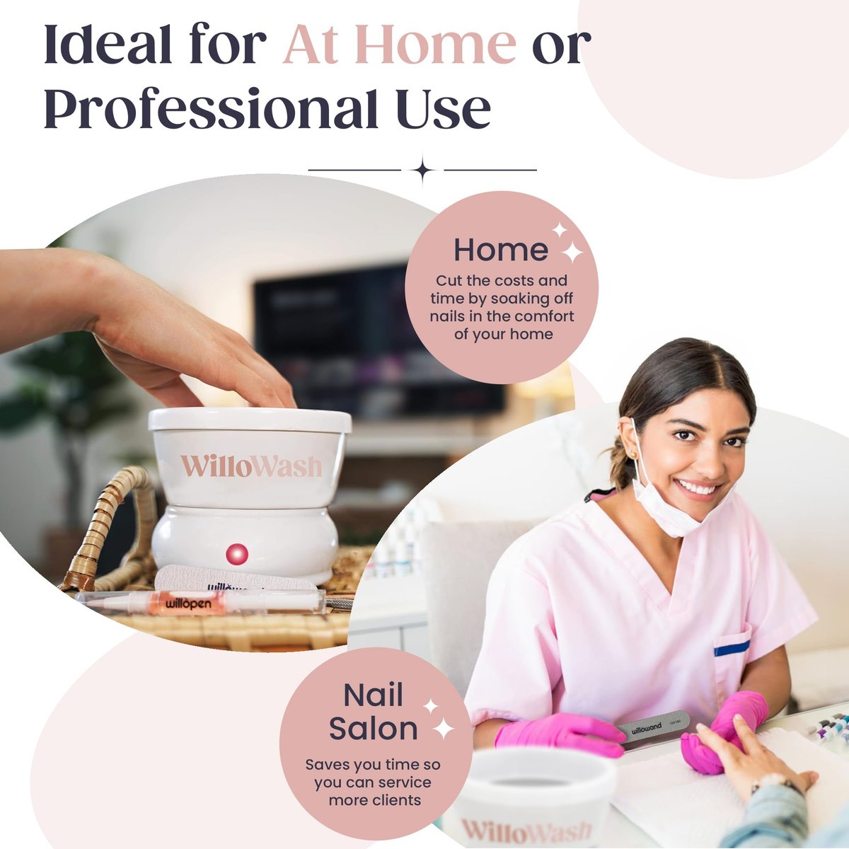 Willowash Electric Acetone Nail Remover Bowl – Heated Acrylic & Dip Powder Soak Off Kit, Fast Nail Removal Tool (Not for Gel Polish) Avelisse