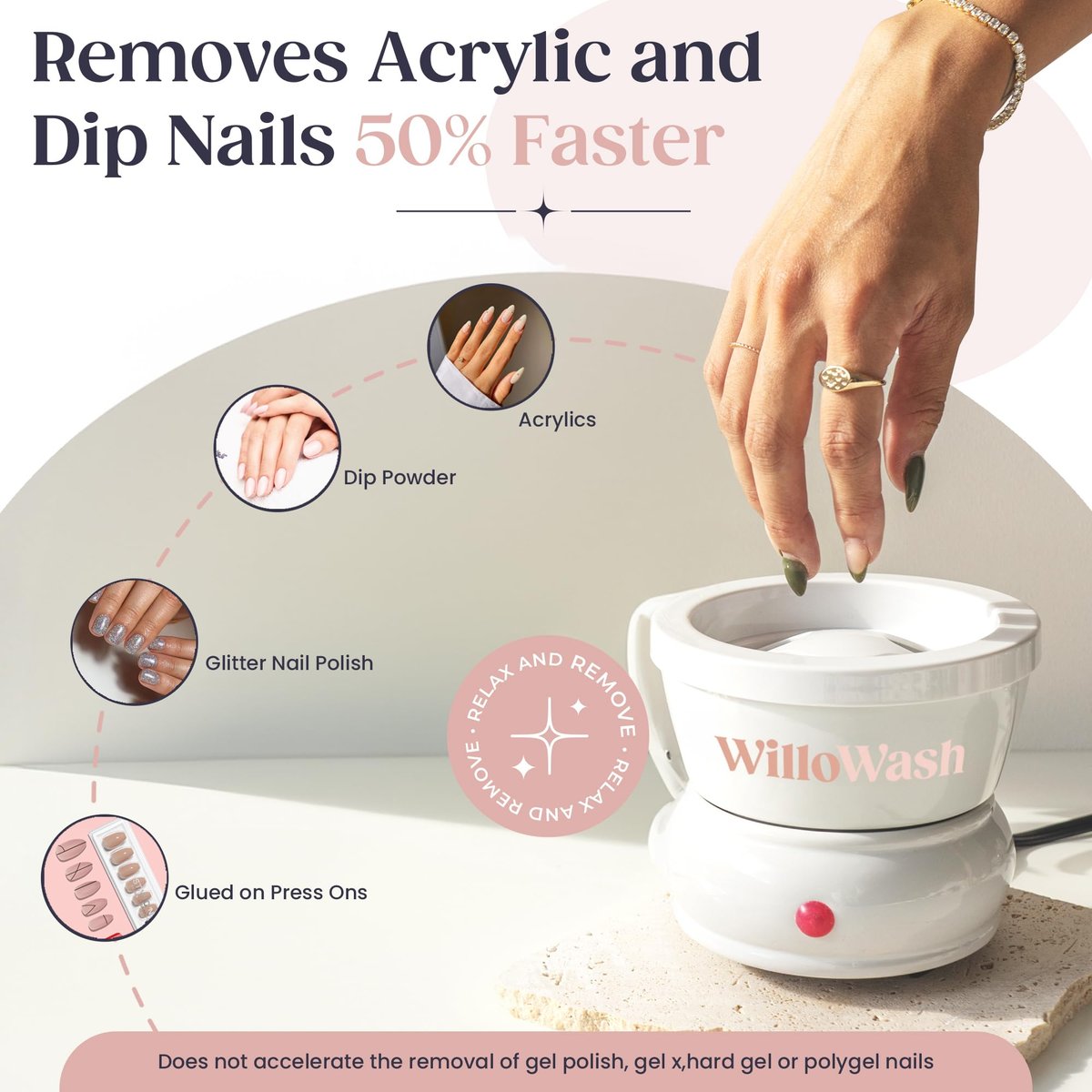 Willowash Electric Acetone Nail Remover Bowl – Heated Acrylic & Dip Powder Soak Off Kit, Fast Nail Removal Tool (Not for Gel Polish) Avelisse
