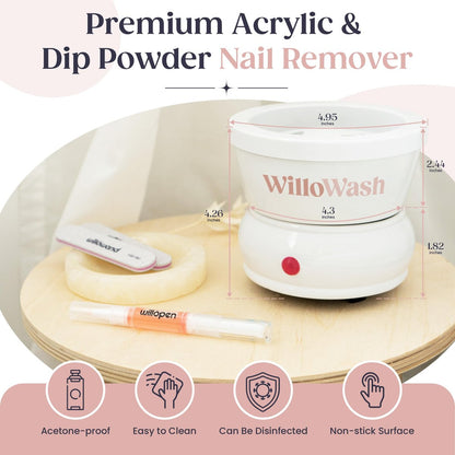 Willowash Electric Acetone Nail Remover Bowl – Heated Acrylic & Dip Powder Soak Off Kit, Fast Nail Removal Tool (Not for Gel Polish) Avelisse