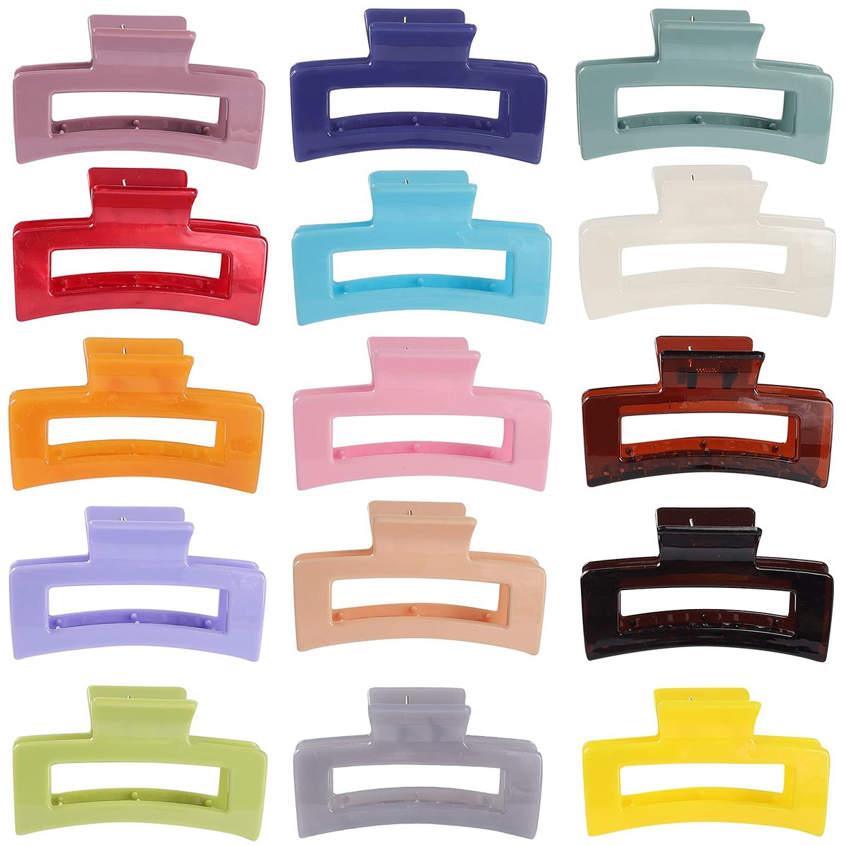 15 Pack Rectangle Hair Claw Clips - Solid Color Non-Slip Hair Jaw Clips for Women - CECIAOAIME - görsel 1