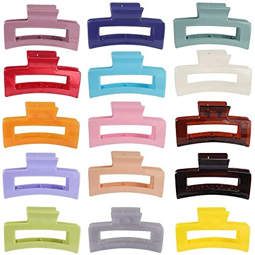 15 Pack Rectangle Hair Claw Clips - Solid Color Non-Slip Hair Jaw Clips for Women - CECIAOAIME - görsel 2