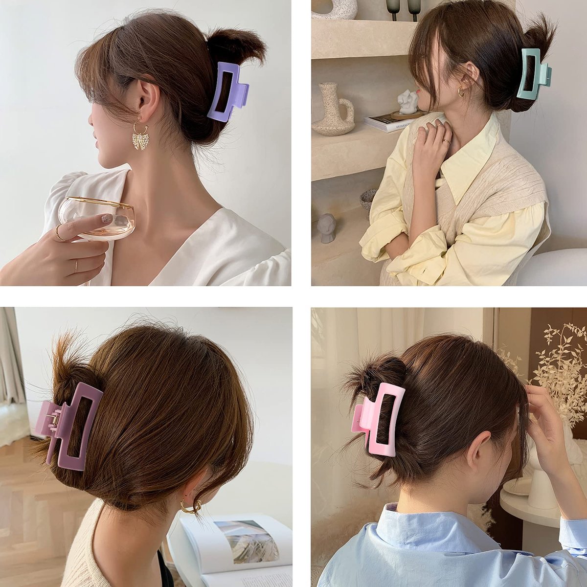 15 Pack Rectangle Hair Claw Clips - Solid Color Non-Slip Hair Jaw Clips for Women - CECIAOAIME - görsel 11