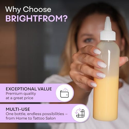 BRIGHTFROM Twist Top Applicator Bottles, 8 OZ Crystal Clear, Squeeze Empty Plastic Bottles, BPA-Free, PET, Refillable, Open/Close Nozzle - Multi Purpose (Pack of 3)