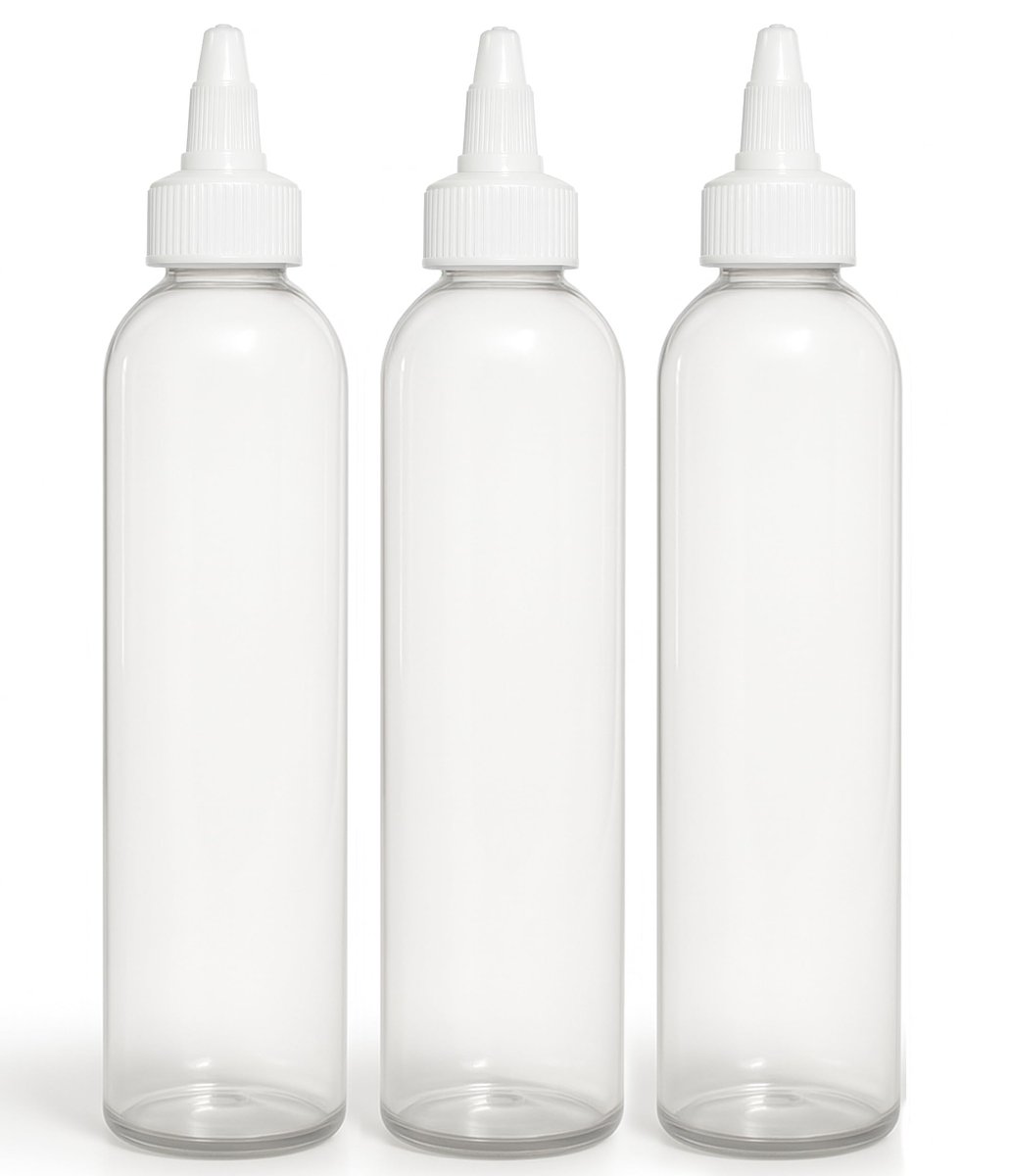 BRIGHTFROM Twist Top Applicator Bottles, 8 OZ Crystal Clear, Squeeze Empty Plastic Bottles, BPA-Free, PET, Refillable, Open/Close Nozzle - Multi Purpose (Pack of 3) - görsel 1