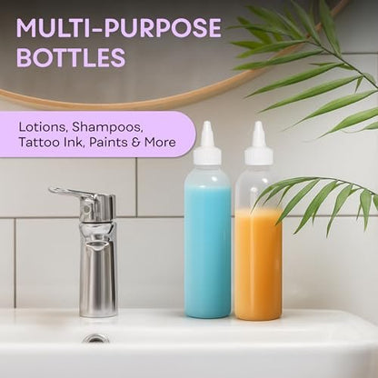 BRIGHTFROM Twist Top Applicator Bottles, 8 OZ Crystal Clear, Squeeze Empty Plastic Bottles, BPA-Free, PET, Refillable, Open/Close Nozzle - Multi Purpose (Pack of 3)